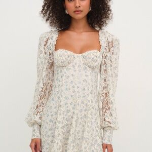 For Love & Lemons Donna Long Sleeve Mini Dress Size SS / Blue